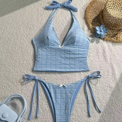Elevate Your Summer Style with the 2025 Floral Halter Bikini - Sexy Backless Swimwear with Chic Tie Detail