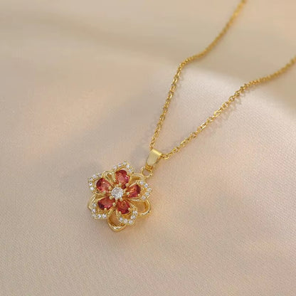 Elevate Your Style with the Light Luxury Gold Spin Zircon Flower Pendant Necklace - Perfect for Any Occasion!