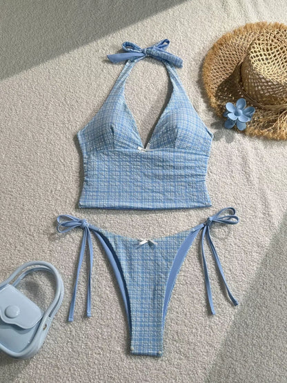 Elevate Your Summer Style with the 2025 Floral Halter Bikini - Sexy Backless Swimwear with Chic Tie Detail
