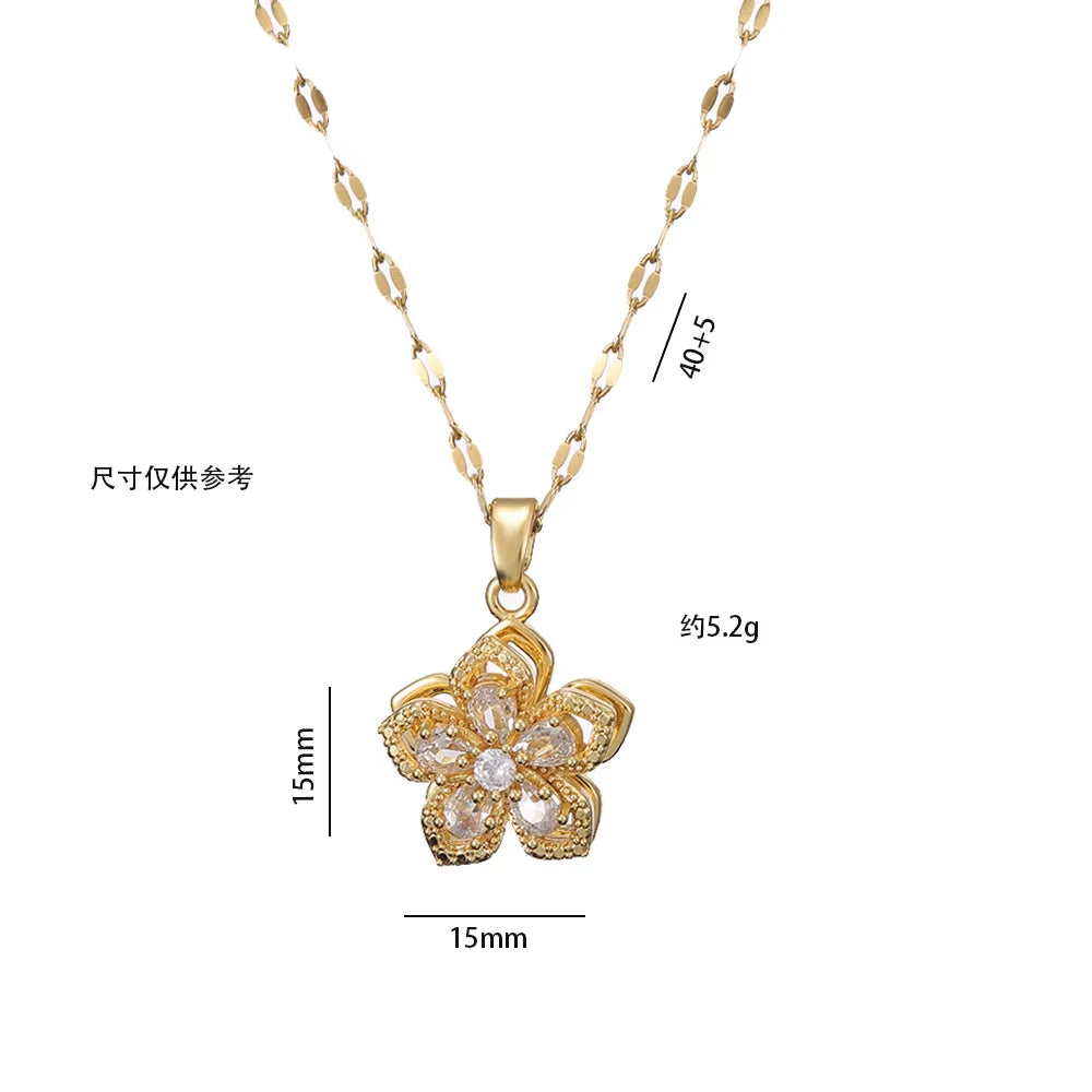 Elevate Your Style with the Light Luxury Gold Spin Zircon Flower Pendant Necklace - Perfect for Any Occasion!