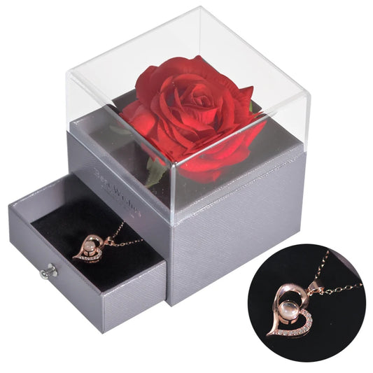 Eternal Rose Jewelry Box with I Love You Necklace - Perfect Gift for Valentine's Day, Weddings, and Anniversaries