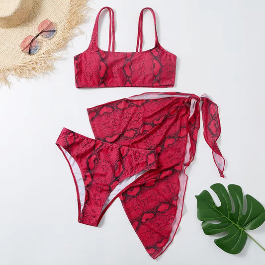 Elevate Your Beach Look with Our Sexy Marble Print 3-Piece Bikini Set for Women - Push Up Bra and Underwire for Ultimate Support!