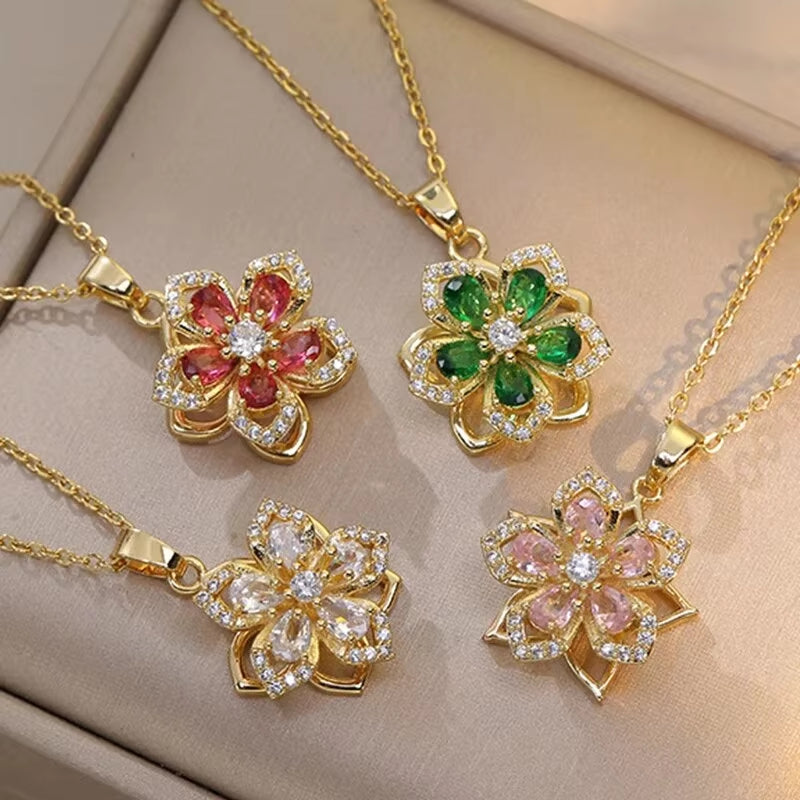 Elevate Your Style with the Light Luxury Gold Spin Zircon Flower Pendant Necklace - Perfect for Any Occasion!
