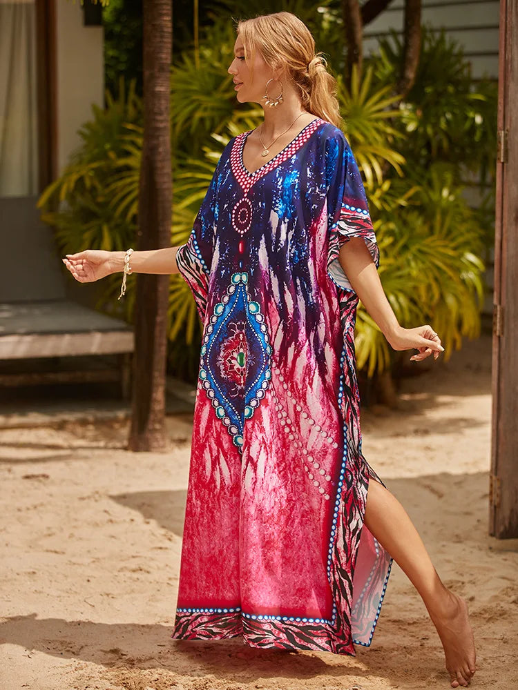 Elevate Your Beach Style with Our Women's Long Caftans - Stunning Print Bathing Suit Cover-Up and Casual Maxi Dress!