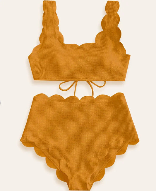 Elevate Your Summer Style with Our Solid Blue High Waisted Bikini Set - Perfect for the Office Lady and Cruise Trips!