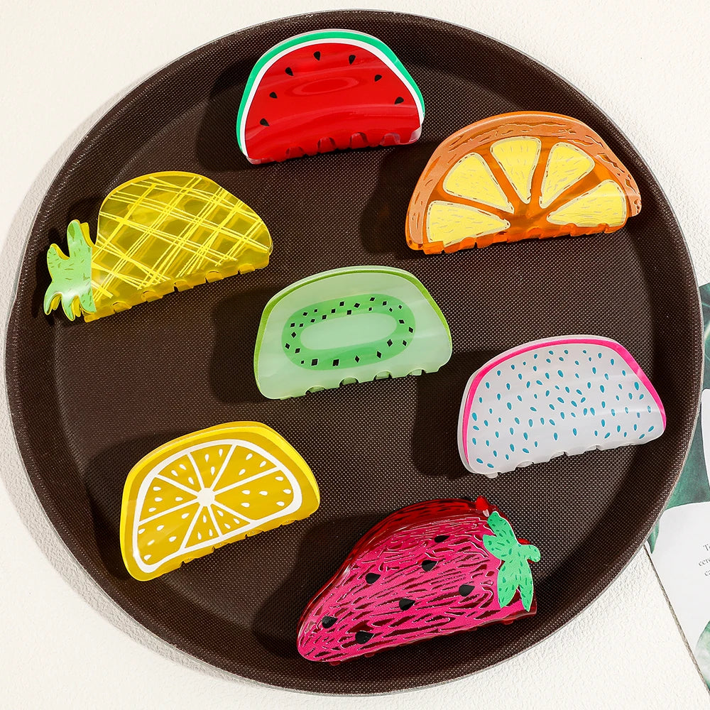 Charming Summer Fruit Acrylic Claw Clip - Colorful Watermelon & Orange Hairpin for Women and Girls
