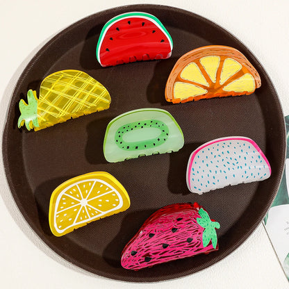 Charming Summer Fruit Acrylic Claw Clip - Colorful Watermelon & Orange Hairpin for Women and Girls