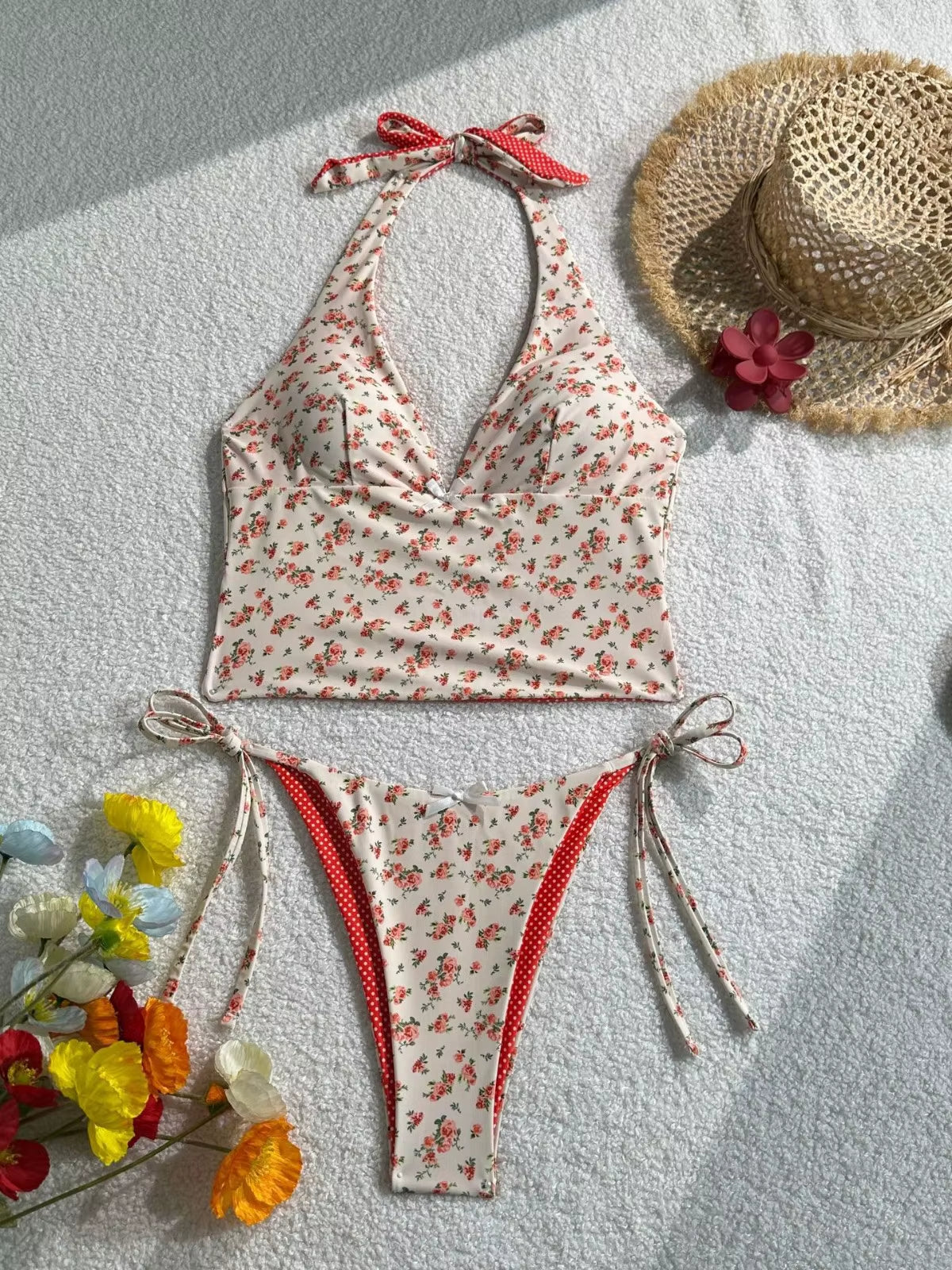 Elevate Your Summer Style with the 2025 Floral Halter Bikini - Sexy Backless Swimwear with Chic Tie Detail