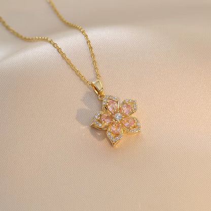 Elevate Your Style with the Light Luxury Gold Spin Zircon Flower Pendant Necklace - Perfect for Any Occasion!