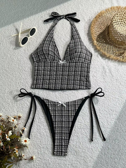 Elevate Your Summer Style with the 2025 Floral Halter Bikini - Sexy Backless Swimwear with Chic Tie Detail