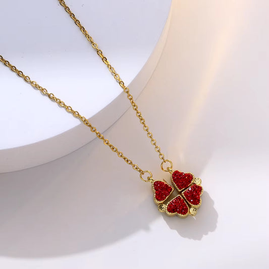 Charming 316L Stainless Steel Heart-Shaped Clover Pendant Necklace for Women - A Perfect Gift for Every Occasion