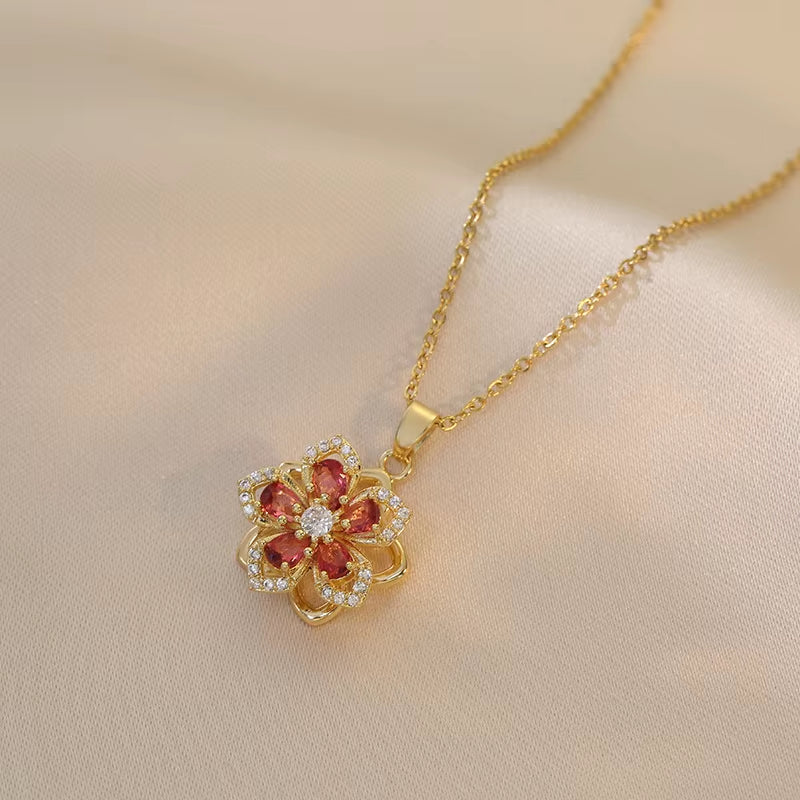 Elevate Your Style with the Light Luxury Gold Spin Zircon Flower Pendant Necklace - Perfect for Any Occasion!