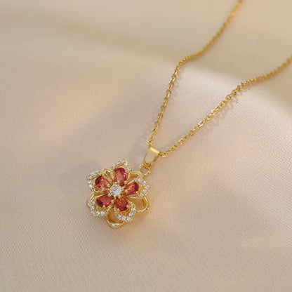Elevate Your Style with the Light Luxury Gold Spin Zircon Flower Pendant Necklace - Perfect for Any Occasion!